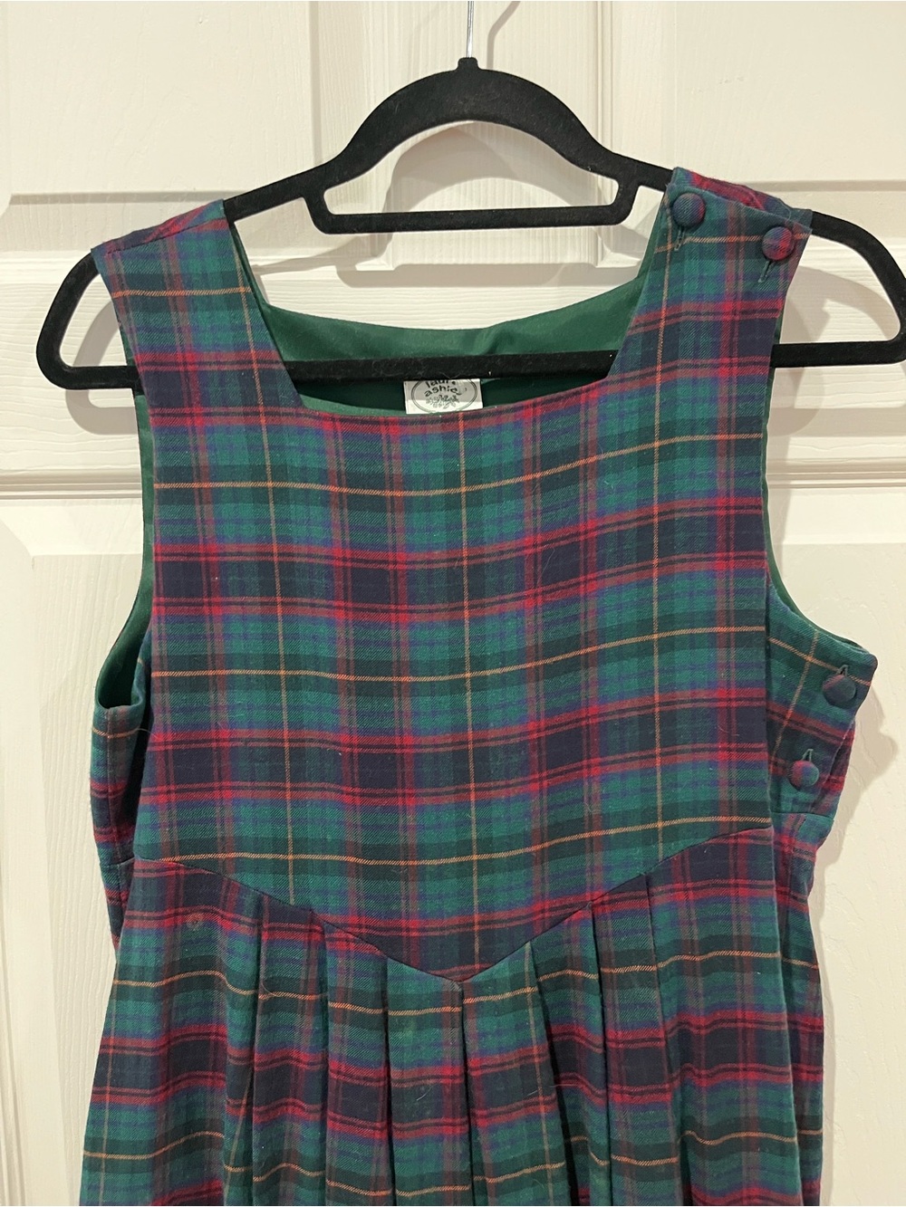 Laura Ashley Sz8 Classic Green Plaid Wool Blend Sleeveless Midi Dress, Jumper - Picture 4 of 10